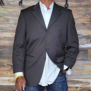 Manzini Uomo Italy 100% Wool Brown Geometric Blazer Sport Jacket Size 38R